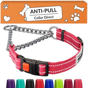 CollarDirect Martingale Dog Collar Heavy Duty Nylon Slip Collars for Small Medium Large Dogs [Stainless Steel Chain and Quick Release Buckle, Reflective, Pink, M, 14"-17"]