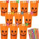 Nuenen 500 Pack Halloween Drink Pouches with Straws Spooky Pumpkin Plastic Juice Bags for Adults Disposable Drinking Bags Stand up Zipper Pouches with Straws for Smoothie Juice Halloween Party