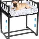 Beside Dog Bed and Mattress Set - Metal Three-Sided Fence Pet Dogs Bed Frame, Adjustable Height Dogs Bed Extension Attachment for Human Bed, for Small/Medium Puppy(25.5''L x 17.7''W)