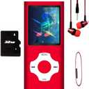 MP3 Player, Hotechs MP3 Music Player with 32GB Memory SD Card Slim Classic Digital LCD 1.82'' Screen MINI USB Port with FM Radio, Voice Record (Red)