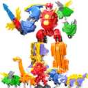 5-in-1 Transforming Dinosaur Robot Toys, STEM Building Kit with Triceratops Action Figures, Safe Set for Kids Boys Girls Age 3+ Boys & Girls, Birthday for Toddlers, 7.87 inches