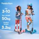 Yvolution Y Glider Nua 3-Wheel Kids Scooter – Adjustable Height, Arc-Folding Handlebar, LED Light-Up Front Wheels, Extra-Wide Deck, Ages 3-10, Pi
