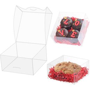 50pcs 4x4x2 Inch Plastic Clear Pastry Boxes - Cookies, Doughnuts, Soap, Truffle, Brownie, Cake, Chocolate Covered Strawberries & Treat Boxes for Party Favors & Wedding