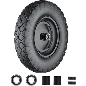 Wheelbarrow Tires 4.80/4.00-8 Flat Free, 16 inch Solid Tire and Wheel with 5/8 or 3/4 Bearings, Wheel Barrow Tires 4.80/4.00-8 Includes Adapter Kit by Cubesprings