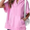 Fisoew Womens Oversized Half Zip Hoodies Short Sleeve Casual Sweatshirts Pullover Tops with Pockets, XL