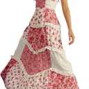 ebossy Womens Lace Patchwork Floral Maxi Dress Spaghetti Strap Sexy Backless Ruffle Tiered Boho Beach Sundresses (XL)