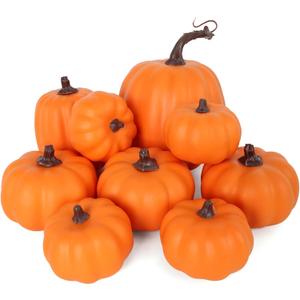 Ghrdopy 9PCS Fall Pumpkin Decor - Plastic Artificial Fake Pumpkins Used for Home Party Outdoor Decor and Thanksgiving Decorations(Orange)