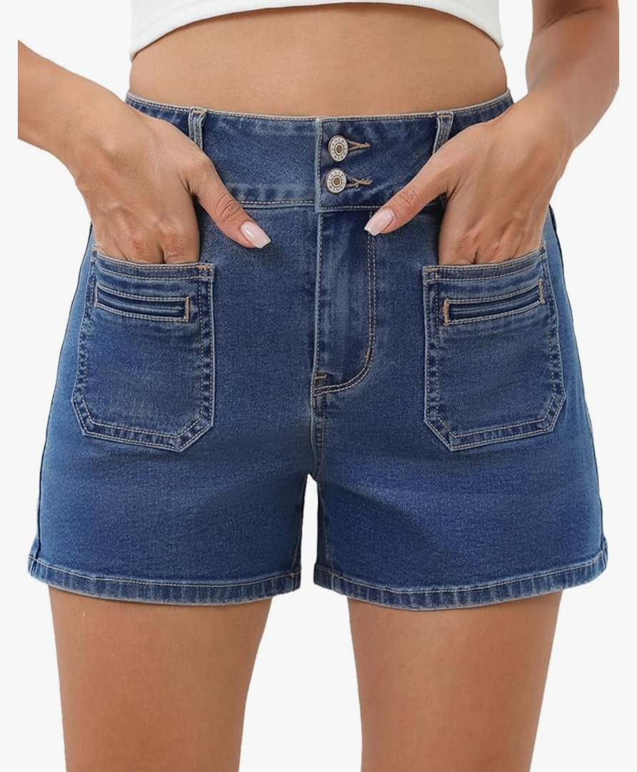 Sidefeel Women's Jean Shorts High Waisted Tummy Control Stretchy Summer Denim Shorts Size 10