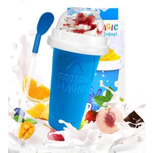 Slushie Cup, DIY Magic Slushy Maker Cups, Portable Slushy Cup for Juices, Milk and Ice Cream Make, Double Layers Silica with Lid & Straw for Kids, Friends, Family (Blue)
