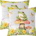 Feelyou Frog Pillow Cases Cushion Covers Kids Kawaii Decor Throw Pillow Covers 18"x18" Set of 2 Frog Mushrooms Decorative Throw Pillowcases forBotanica Cute Mushroom Decor Green Red Cushion Cases