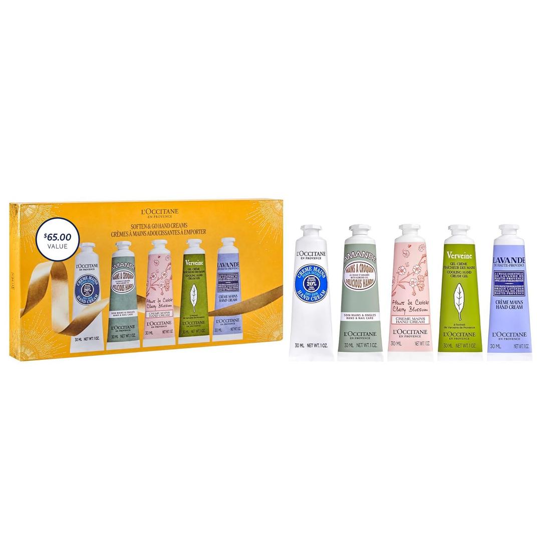 LOccitane Soften & Go Hand Creams Gift Set, Holiday 5-Piece Skincare Essentials, Travel Size Daily Hydrating Minis, Moisturizes & Nourishes Dry Hands
