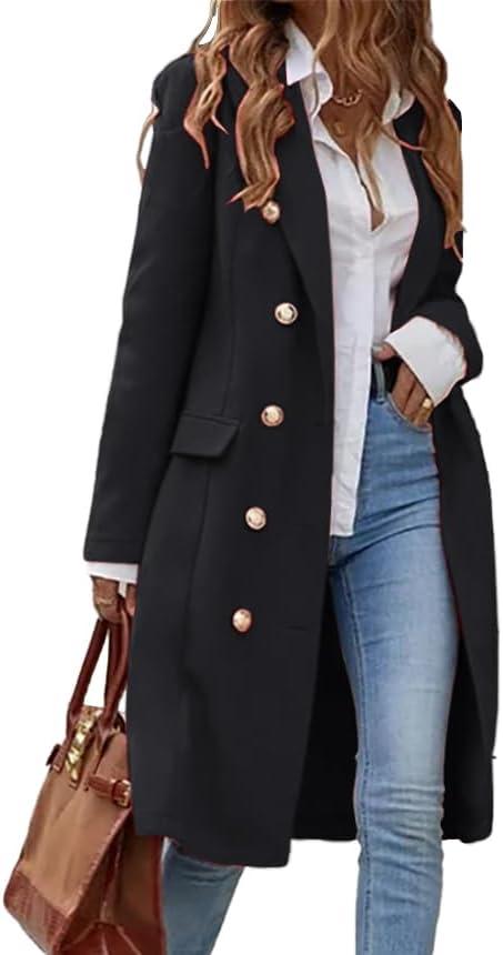 IDEALSANXUN Womens Long Wool Coat for Women Fall Winter Trench Coat Trendy Jackets (Black, M)