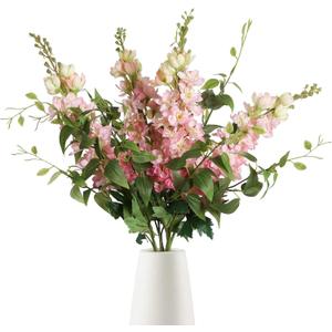 Pink Silk Delphinium Flowers Combo Clematis Greenery 8pcs Long Stem Pink Fake Larkspur Flowers Floral Arrangements for Tall Vase Table Party Home Decor