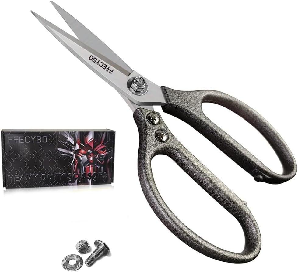 Heavy Duty Scissors 8.5'', All Purpose, Leather Scissors, Reinforced Stainless Steel Blades with Metal Handles for Home, Office, Easy Cutting Cardboard, Fabric, Carpet, Leather, etc