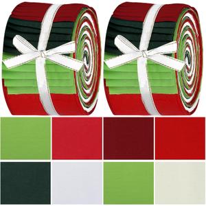 Hosuly 40 Pcs Christmas Fabric Red and Green Jelly Fabric for Quilting Patchwork Roll Christmas Quilting Strips 2.6 Inch Precut Patchwork Roll for Holiday DIY Craft