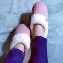 Women's home slippers Unisex home slippers Daily warm memory cotton flat bottom anti slip plush lining slippers (7-7.5 Women/7.5-8 Men, Purple)