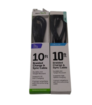 Cell Candy 10 Ft Braided Charge & Synd Cable for Micro USB and USB C to USB