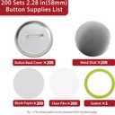 200 Sets Button Maker Supplies, 58mm / 2.28 inch Button Supplies Buttons Parts, (Approx. 2.25 inch) Metal Blank Badge Parts with Blank Paper for Buttons Maker Machine Pin Maker Press