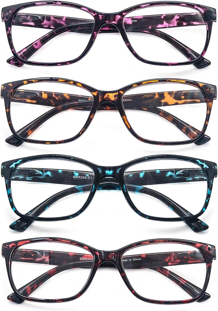 HEEYYOK 4.0 Reading Glasses for Womens Wide Ladies Reading glasses Large Women Readers tortoise Oversized Rectangular Comfort Spring Hinge 4 Pack