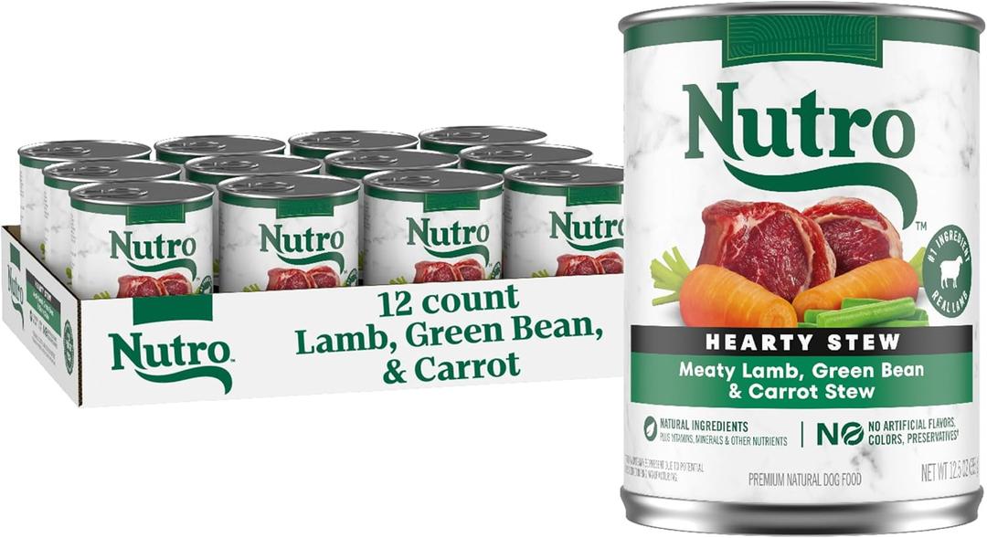 Nutro Hearty Stew Canned Wet Dog Food, Natural Grain Free Dog Food Wet Cuts in Gravy Meaty Lamb with Green Bean & Carrot Stew, 12.5 oz Cans (12 Count, Pack of 1) (BBD FEB 10 2028)
