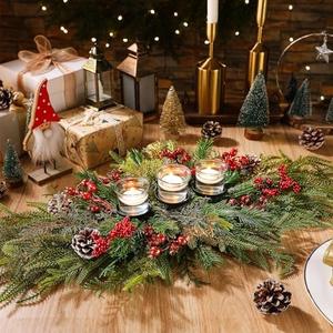 Cindeer 30 Inch Christmas Table Centerpiece Christmas Candle Holder for Dining Table Romantic Mantel Candle Holder Xmas Table Decoration Candelabrum for Holiday Party Fireplace Home(Norfolk Berries)