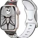 Compatible with Dressy Designer Silicone St. Patrick's Day for Apple Watch Bands for Women Men, Lucky Clover iWatch Bands for Apple Watch Series 11 SE 10 9 8 7 6 5 4 3 2 1 Ultra 3 2 1 (1 packHalloween Romantic Jack & Sally)