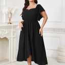 SHESTARR Women's Plus Size Maxi Dress Short Sleeve Square Neck Flowy A Line Wedding Guest Cocktail Long Dress, 4XL