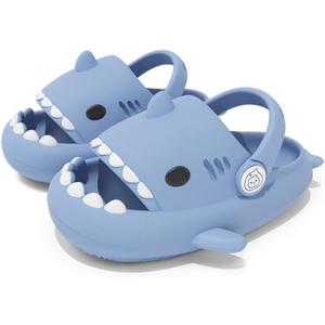 JUXI Kids Shark Slides Girls Boys Clogs Garden Shoes Cartoon Sandals Beach Kids Slippers (12 Toddler, Light Blue)