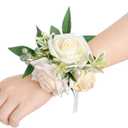 Ling's Moment 2pcs Homecoming Wrist Corsage Artificial Flowers, Girl/Mother Corsages Wristlet Dcor for Prom/Wedding/Anniversary, etc. White Ivory (Wht-white & Ivory)