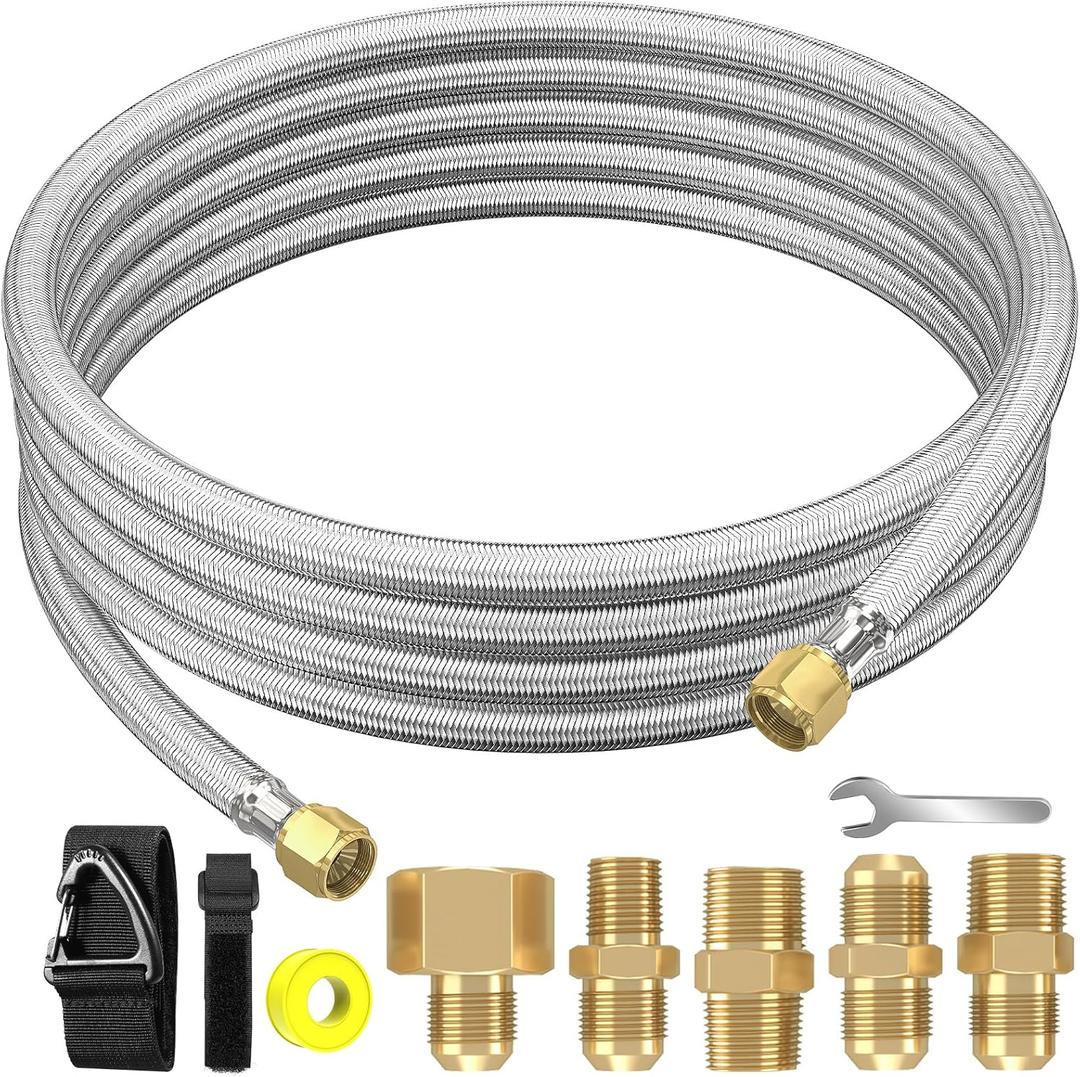 Upgraded 12Feet High Pressure Braided Propane Hose Extension with Conversion Coupling 3/8" Flare to 1/2" Female NPT, 1/4" Male NPT, 3/8" Male Flare for BBQ Grill, Fire Pit, Heater