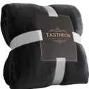 TASTHROW Large Flannel Fleece Throw Blanket, 60x80 Inch - Cozy Lightweight Thick Blanket - All Seasons Suitable for Women, Men and Kids (Black)