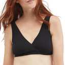 Motherhood Maternity Women's Soft Cotton Spandex Wrap Front Maternity & Nursing Sleep Bralette Bra (Black, L)