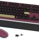 Links9+ Wireless Keyboard and Mouse Combos, Retro Keyboard and Mouse Wireless Full Size, 2.4Ghz Connection and Optical Mouse for Windows, Mac, PC, Laptop for Home and Office (Burgundy-Black)