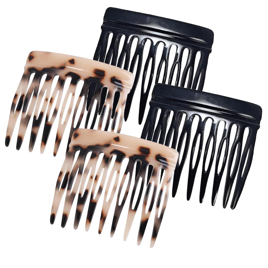 4-Piece Small French Combs for Fine Hair - Decorative Side Combs for Women Fine Thin Hair (Tortoiseshell & Black Neutral Set)