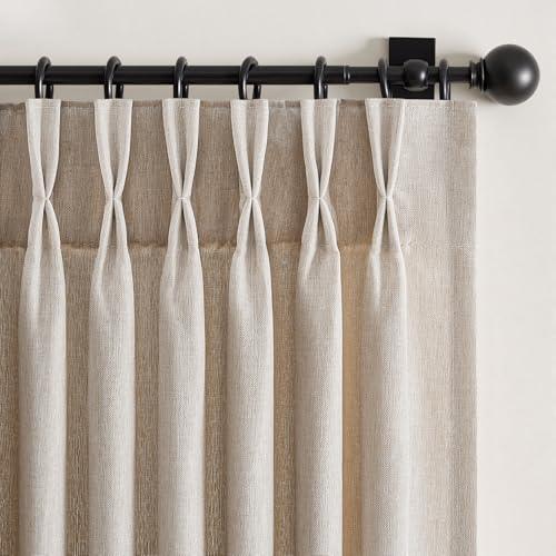 Drapenova Natural Beige Pinch Pleated Semi Sheer Curtains Textured Linen Blended Light Filtering Window Curtains 105 inch for Living Room Bedroom Pinch Pleat Drapes with Hooks 2 Panels 40" Wx105 L