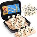 Mexican Train Dominoes Set with Numbers and 8 Wooden Racks, Double 12 Dominos Set for Kids, Adults Travel Domino Train Set with 91 Colored Tiles and Upgrated Hub, Classic Board Games for Family Night