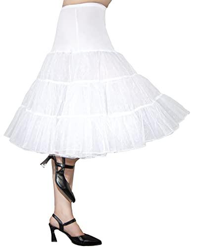 Modeway 1950s Vintage Knee Length Crinoline Petticoats For Women Tulle Skirts For Under Dresses Clothing White,S
