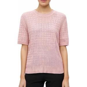 Ckikiou Lightweight Ribbed Knitted Short Sleeve Sweater T-Shirt for Women Spring Summer Casual Crewneck Silky Tee Shirt (M)