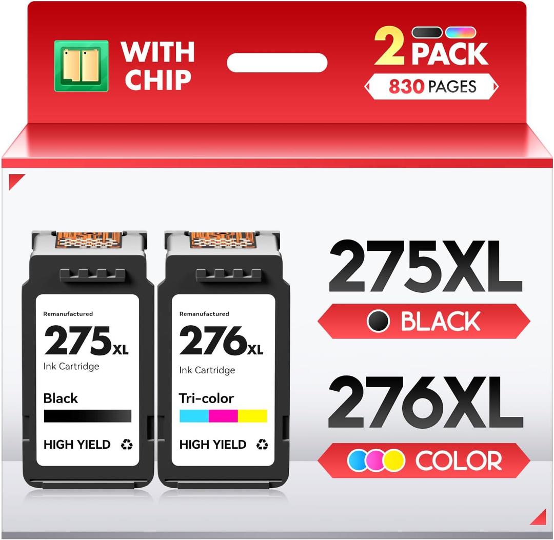 275XL 276 XL Ink Cartridges for Canon Ink 275 and 276 for Canon PG-275 CL-276 Ink Cartridges Compatible for PIXMA TR4720 TS3522 TR4722 TS3500 TS3520 Printers (1 Black, 1 Tricolor)