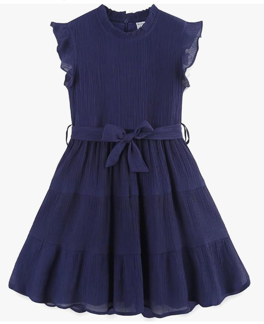 Bumeex Kids Tween Teen Girls Fashion Swing Casual Party Dress 6-7 Years, Navy Blue