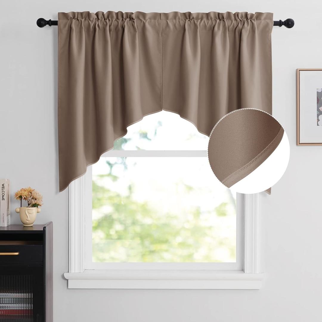 NICETOWN Half Window Pole Pocket Kitchen Tier Curtains- Tailored Scalloped Valance/Swags for Living Room/Thanksgiving (2 Panels, 36 X 36 Each Panel, Cappuccino)