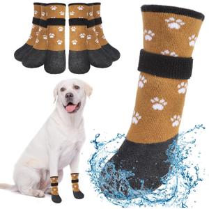 BEAUTYZOO Dog Boots for Large Dogs, Dog Boots & Paw Protectors for Winter Snowy Day Summer Hot Pavement, Waterproof Dog Booties for Hardwood Floors, 6 PCS Grip Socks Shoes for Dogs, Khaki L