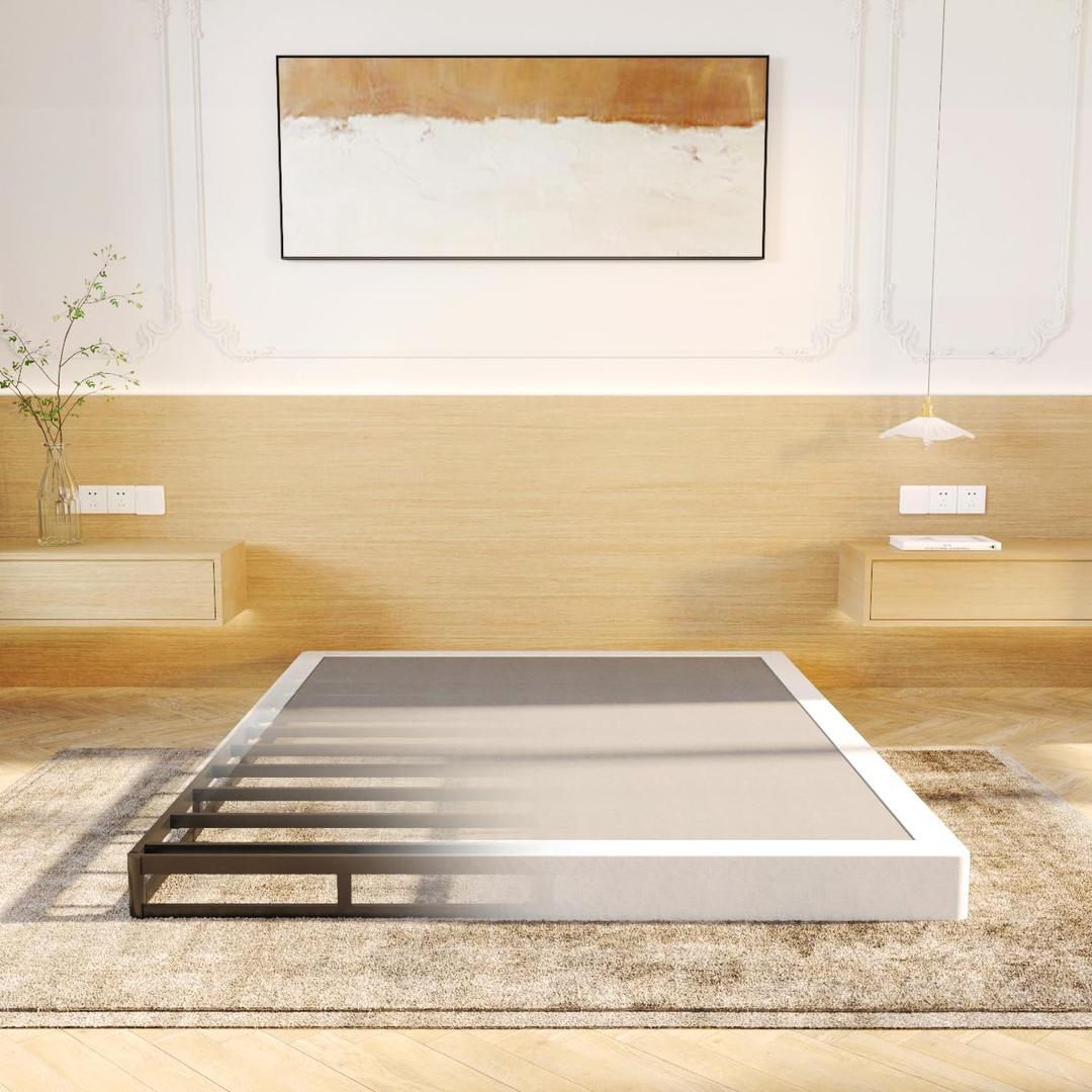 LUMUNANCE King Box Spring 5 Inch, Low Profile King Size Box Spring, Heavy Duty Metal Mattress Foundation with Fabric Cover, Easy Assembly