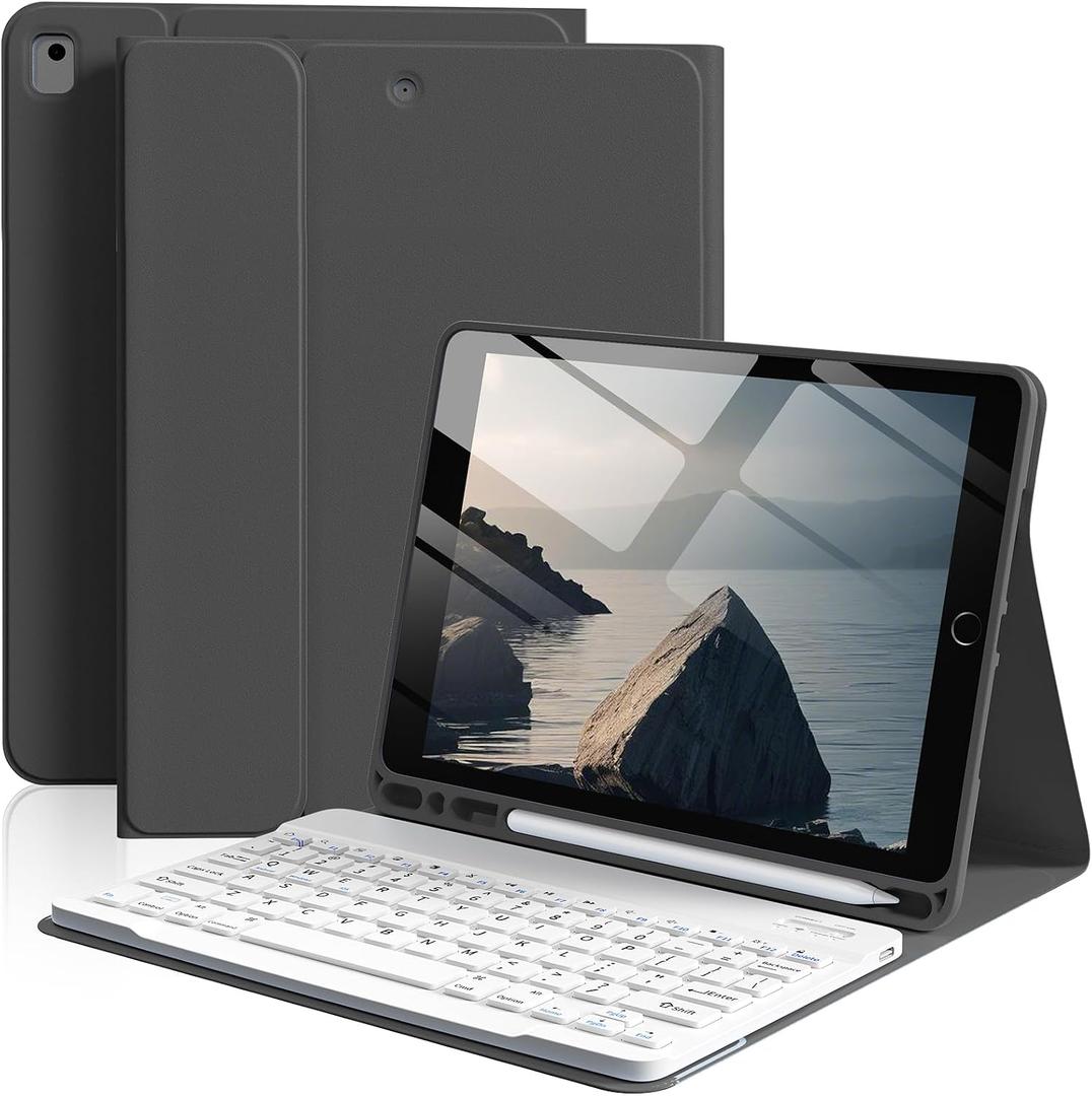 Keyboard Case for iPad 9th/8th/7th Generation 10.2 inch 2021/2020/2019, Detachable Wireless Bluetooth Keyboard Thin & Light with Pencil Holder for iPad 10.2" iPad Air 3rd Gen/Pro 10.5, Black