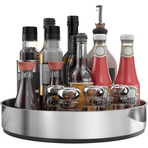 VAEHOLD Pantry Cabinet Lazy Susan Stainless Steel Black Spice Rack Turntable - Decorative Trays Storage Containers Organizer for Kitchen Cabinet, Snacks, Bathroom (12 inches) (Silver)