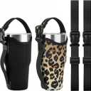 Beautyflier 2 Pack 30 OZ Neoprene 3 IN 1 Tumbler Carrier Holder Pouch with Adjustable Shoulder Sling for Stainless Steel Insulate Insulated Coffee Mugs (Leopard + Black)