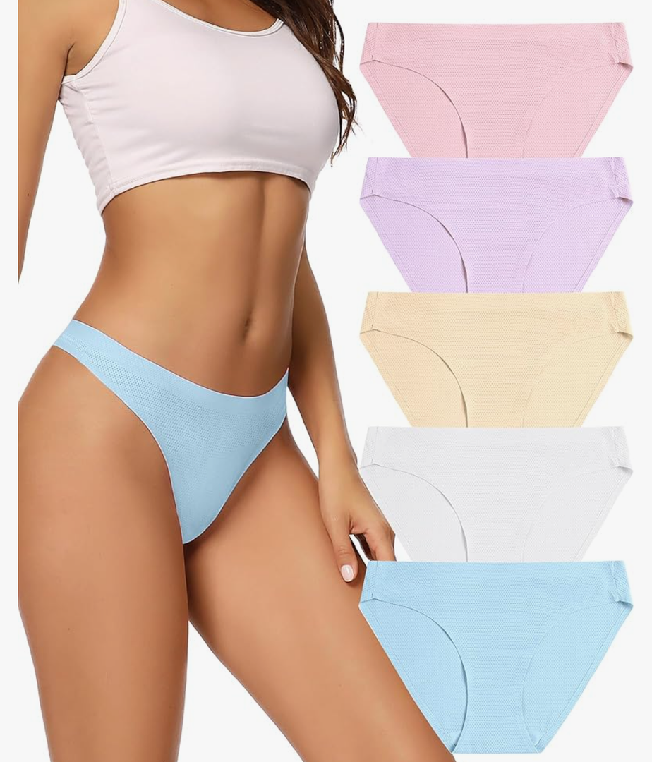 voenxe Women Bikini Underwear, Seamless Breathable Ladies Panties, No Show Comfortable Briefs Undies for Women, Hipster, 5-Pack, Size: XS-S