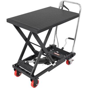 VEVOR TF23 Hydraulic Lift Table Cart, 500lbs Capacity 28.5" with 4 Wheels and Non-Slip Pad, for Material Handling and Transportation, Black