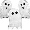 3 Pcs Halloween Disco Ghost Decor, Glitter Ghost Table Decor Reflective Spooky Figures Halloween Tiered Tray Table Centerpiece Tabletop Decorations for Halloween Home Bar Tabletop (Silver)