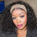 Aisaide Headband Wig Kinky Curly Black Headband Wigs for Black Women Natural Black None Lace Front Curly Wave Half Hair Wear and Go Glueless Wig